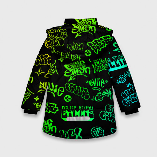 Зимняя куртка для девочек 3D с принтом Billie Eilish Graffiti gradien, вид сзади #1
