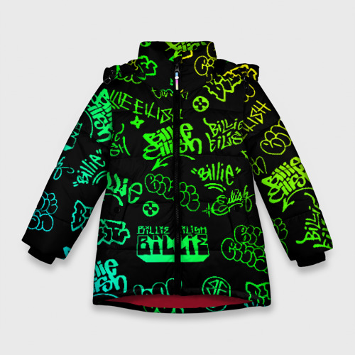 Зимняя куртка для девочек 3D с принтом Billie Eilish Graffiti gradien, вид спереди #2