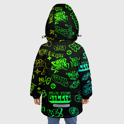 Зимняя куртка для девочек 3D с принтом Billie Eilish Graffiti gradien, вид сзади #2