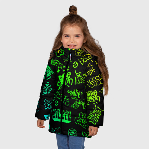 Зимняя куртка для девочек 3D с принтом Billie Eilish Graffiti gradien, фото на моделе #1