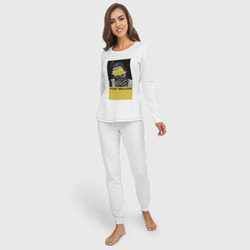 Женская пижама с лонгсливом хлопок Post Malone, цвет белый - фото 3