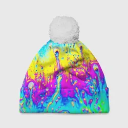 Шапка 3D c помпоном Кислотный стиль неона