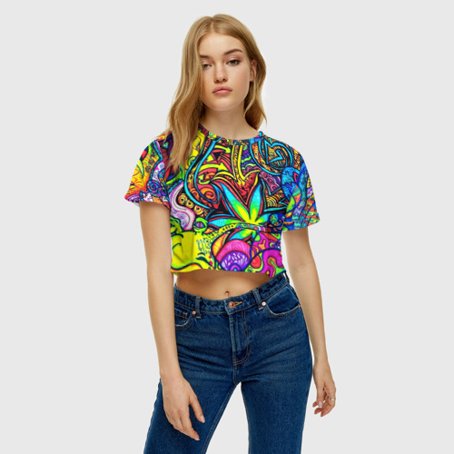 Женская футболка Crop-top 3D Abstraction PSY, цвет 3D печать - фото 4