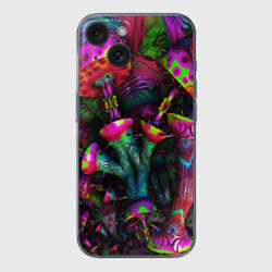 Чехол для iPhone 15 силиконовый с защитой камеры Абстрактные грибы