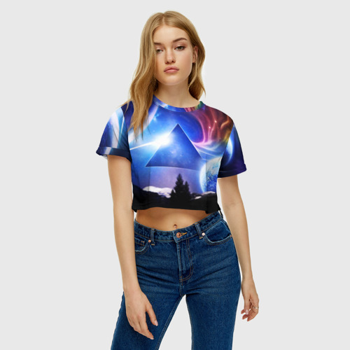 Женская футболка Crop-top 3D Pink Floyd, цвет 3D печать - фото 3