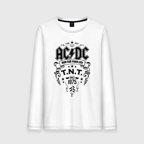 Мужской лонгслив хлопок с принтом AC/DC run for your life, вид спереди #2