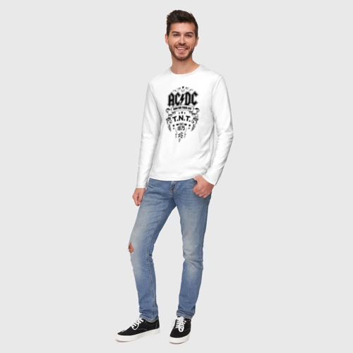 Мужской лонгслив хлопок с принтом AC/DC run for your life, вид сбоку #3
