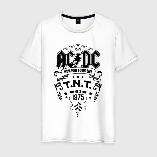 Мужская футболка из хлопка с принтом AC/DC run for your life, вид спереди №1