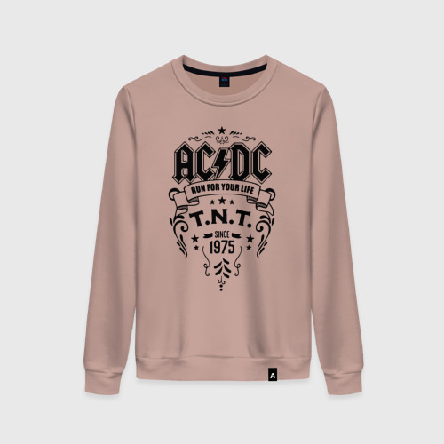 Женский свитшот хлопок AC/DC run for your life, цвет пыльно-розовый