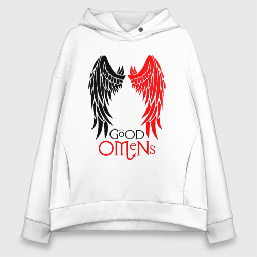 Женское худи Oversize хлопок Good omens, цвет белый