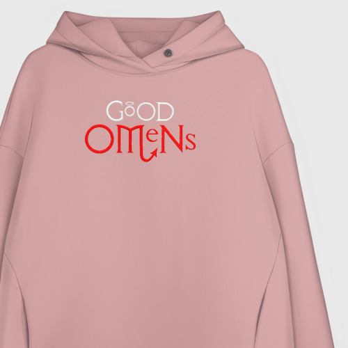 Женское худи Oversize хлопок Good omens крылья, цвет пыльно-розовый - фото 3