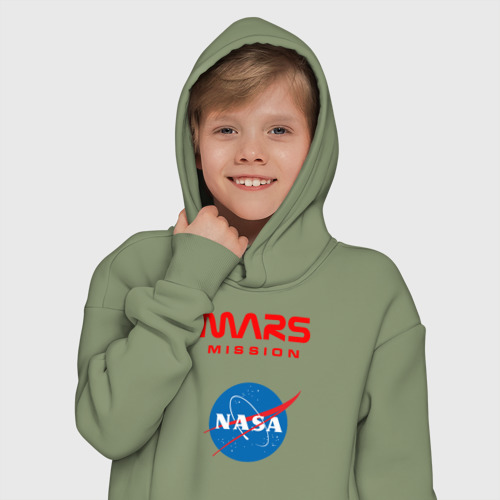 Детское худи Oversize хлопок Nasa Mars mission, цвет авокадо - фото 12