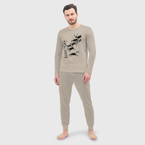 Мужская пижама с лонгсливом хлопок Первобытная охота, цвет миндальный - фото 3
