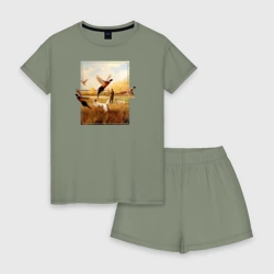 Женская пижама с шортиками хлопок Охота на фазанов
