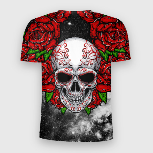 Мужская футболка 3D Slim с принтом Skull and Roses, вид сзади #1
