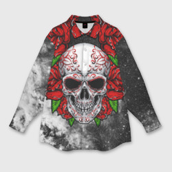 Мужская рубашка oversize 3D Skull and Roses