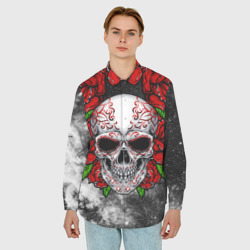 Мужская рубашка oversize 3D Skull and Roses - фото 2