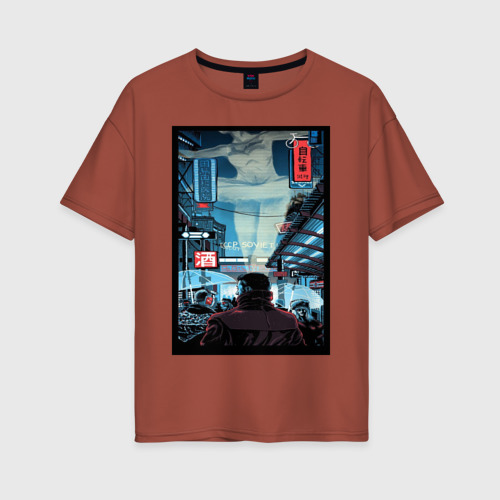Женская футболка из хлопка оверсайз с принтом Blade Runner, вид спереди №1