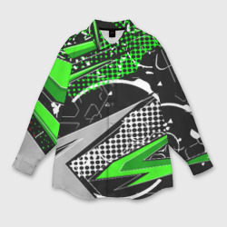 Мужская рубашка oversize 3D Black and green corners