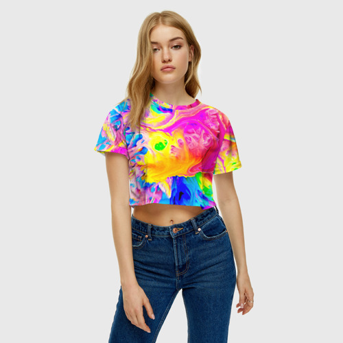 Женская футболка Crop-top 3D Краски, цвет 3D печать - фото 4