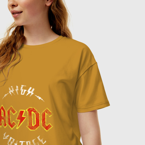 Женская футболка хлопок Oversize AC/DC, цвет горчичный - фото 3