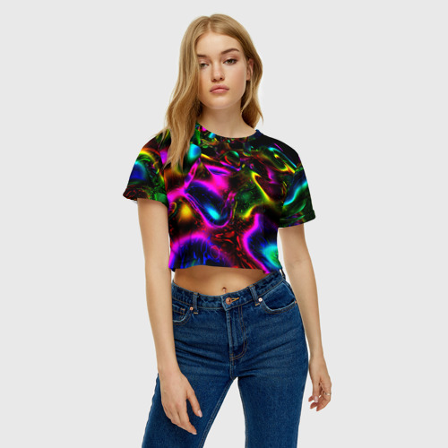 Женская футболка Crop-top 3D В неоне, цвет 3D печать - фото 3