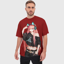 Мужская футболка oversize 3D Zero Two в наушниках - фото 2