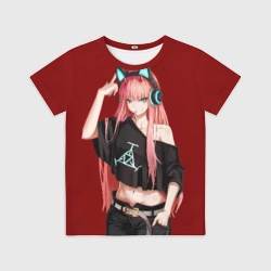 Детская футболка 3D Zero Two в наушниках