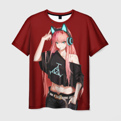 Мужская футболка 3D Zero Two в наушниках