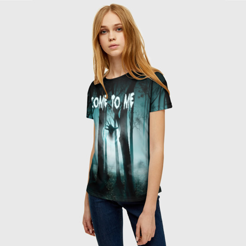 Женская футболка 3D с принтом Призрак в лесу, фото на моделе #1