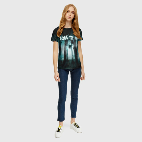 Женская футболка 3D с принтом Призрак в лесу, вид сбоку #3