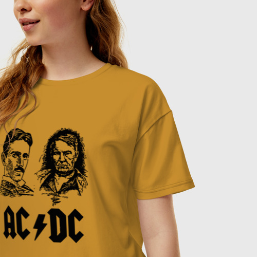 Женская футболка хлопок Oversize AC/DC, цвет горчичный - фото 3