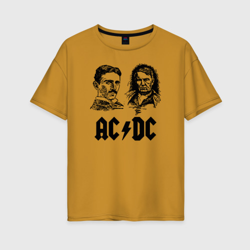 Женская футболка хлопок Oversize AC/DC, цвет горчичный