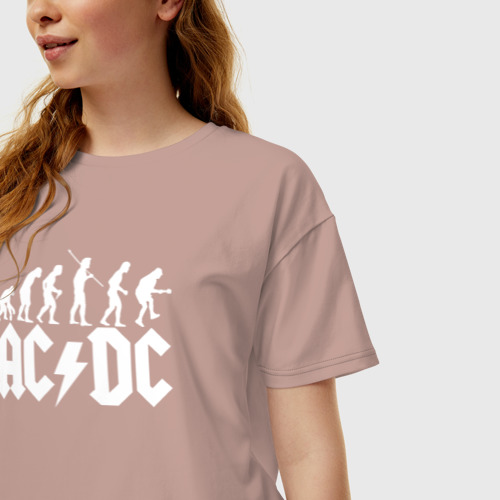 Женская футболка хлопок Oversize AC/DC, цвет пыльно-розовый - фото 3