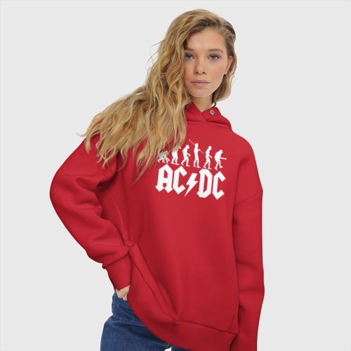 Женское худи Oversize хлопок AC/DC, цвет красный - фото 4