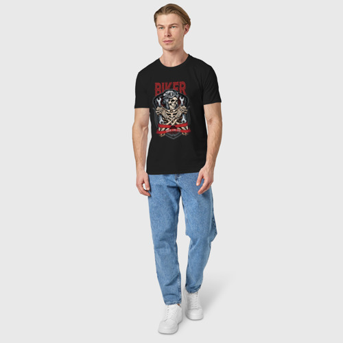 Мужская футболка хлопок Cool biker Skull, цвет черный - фото 5
