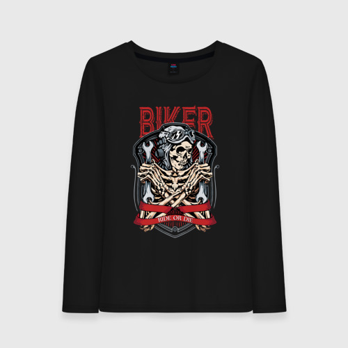 Женский лонгслив хлопок Cool biker Skull, цвет черный