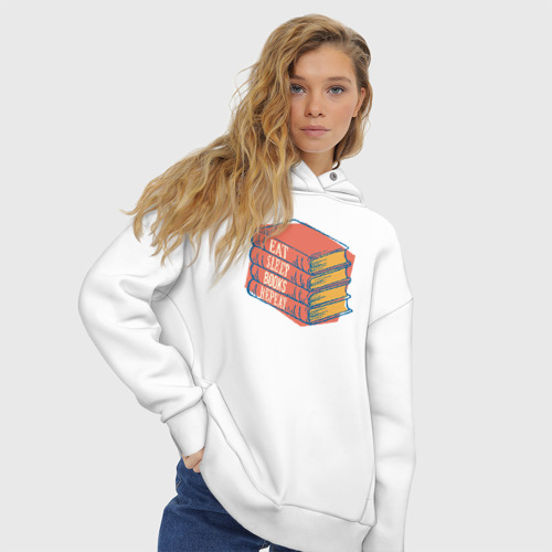 Женское худи Oversize хлопок Ешь. Спи. Книги. Повторить - фото 4