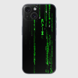 Чехол для iPhone 15 силиконовый с защитой камеры Матрица кода