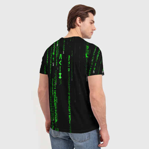 Мужская футболка 3D с принтом Матрица кода, вид сзади #2