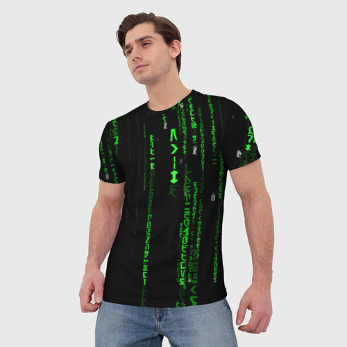 Мужская футболка 3D с принтом Матрица кода, фото на моделе #1