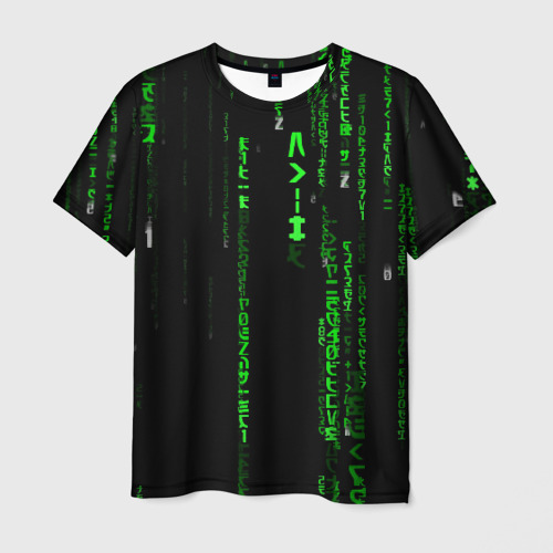 Мужская футболка 3D с принтом Матрица кода, вид спереди #2