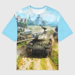Женская футболка oversize 3D Танки