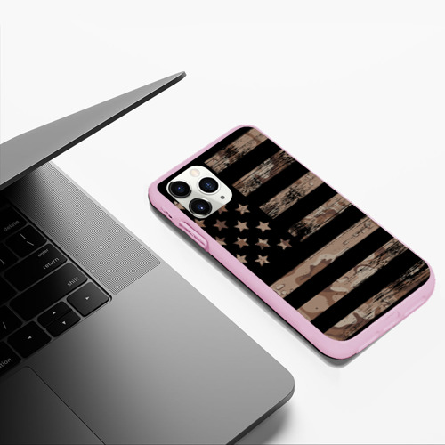 Чехол для iPhone 11 Pro Max матовый American Flag Camo, цвет розовый - фото 5