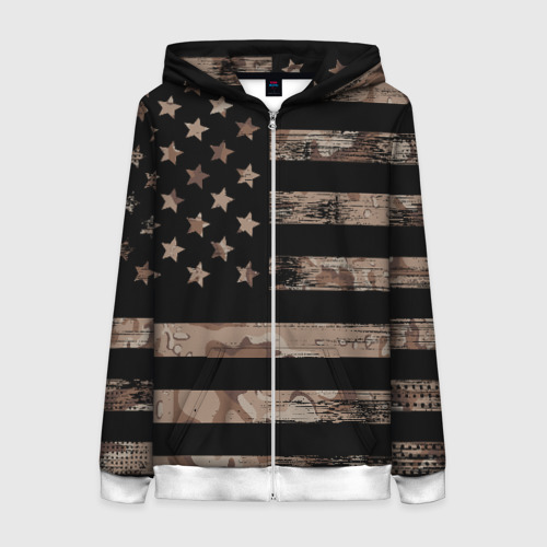 Женская толстовка 3D на молнии American Flag Camo, цвет белый