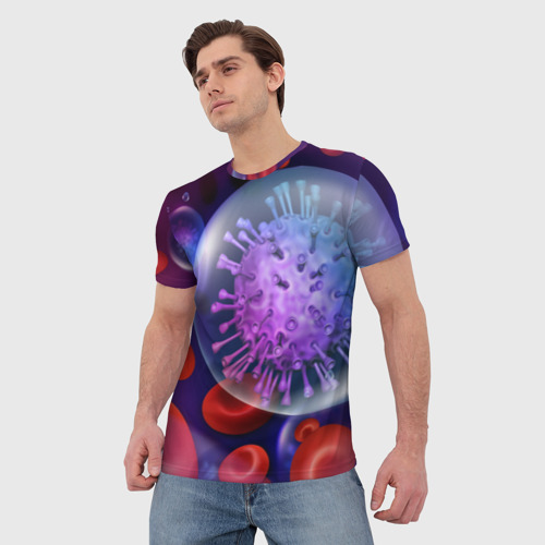 Мужская футболка 3D с принтом Лейкоциты и клетка, фото на моделе #1