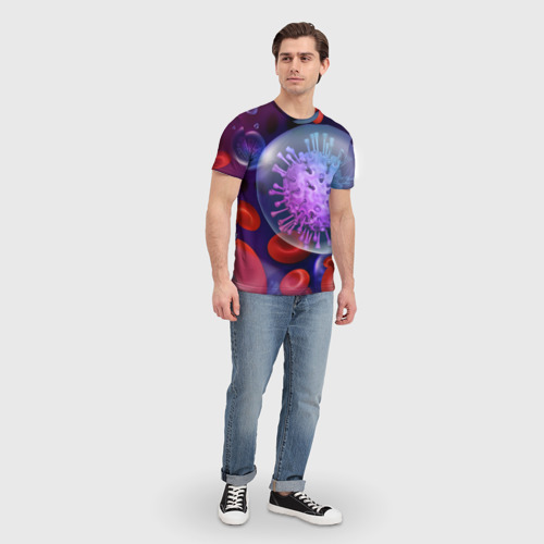 Мужская футболка 3D с принтом Лейкоциты и клетка, вид сбоку #3