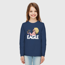 Лонгслив с принтом Eagle для ребенка, вид на модели спереди №3. Цвет основы: темно-синий