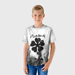Детская футболка 3D Черный Клевер горящий фон - фото 2