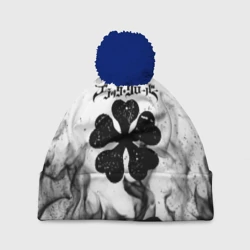 Шапка 3D c помпоном Черный Клевер горящий фон